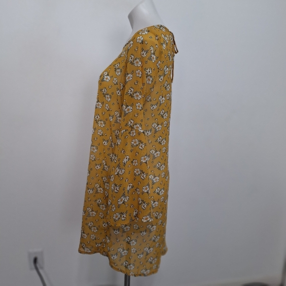 C&A Mustard Yellow Boho Floral Cottagecore Long Bell Sleeve Relaxed Fit Dress M - Picture 8 of 11